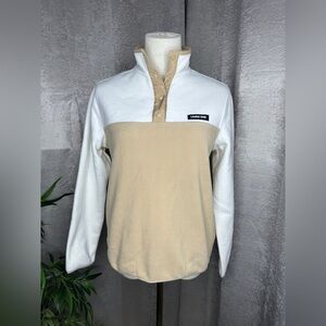 Lands’ End Color Block Half Snap Pullover Fleece Jacket Tan & White Sz XS